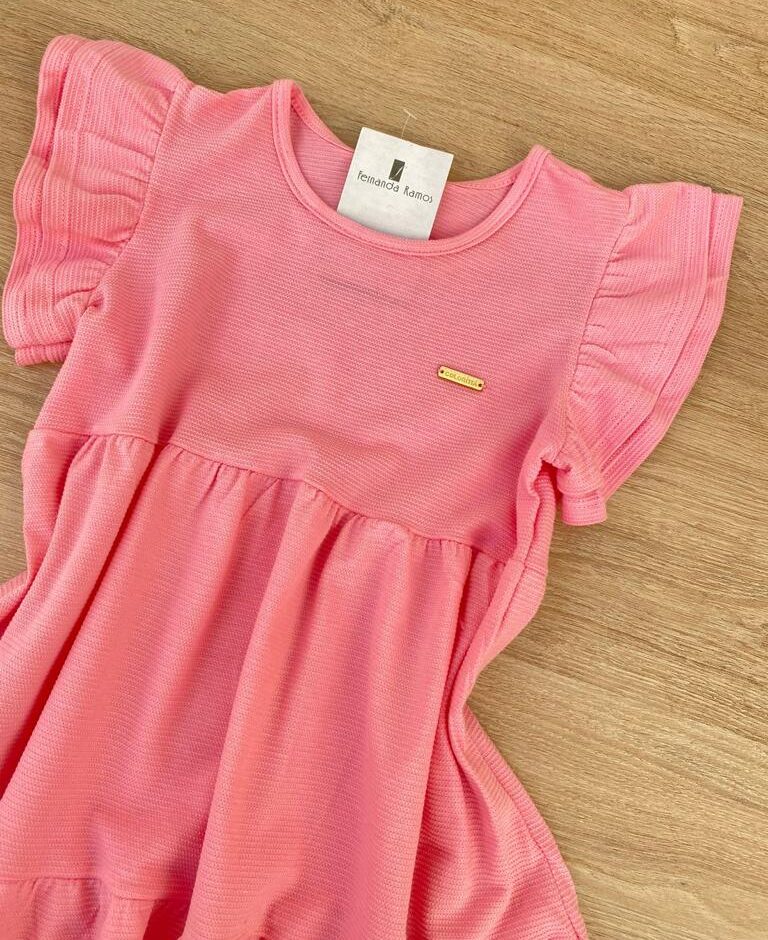 fernandaramoskids com br Vestido Infantil Feminino Manga com Babados Rosa 2