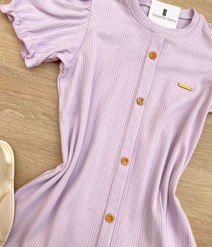 fernandaramoskids com br Vestido Infantil Feminino Manga Curta com Botões Falsos Lilás 2