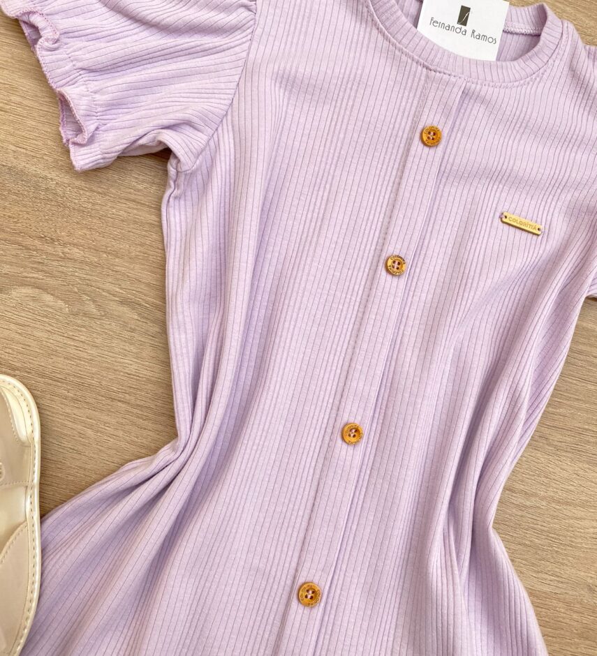 fernandaramoskids com br Vestido Infantil Feminino Manga Curta com Botões Falsos Lilás 2