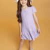 Vestido Infantil Feminino Manga Curta com Botões Falsos Lilás Fernanda ramos kids