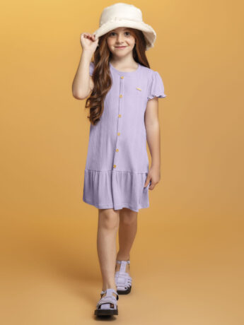 fernandaramoskids com br Vestido Infantil Feminino Manga Curta com Botões Falsos Lilás 1