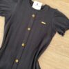 fernandaramoskids com br Vestido Infantil Feminino Manga Curta com Botões Falsos Preto 1