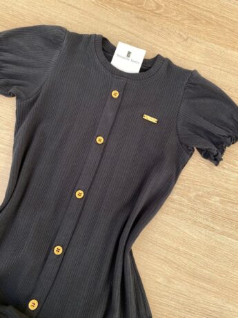 fernandaramoskids com br Vestido Infantil Feminino Manga Curta com Botões Falsos Preto 1