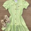 Vestido Infantil Feminino Manga Curta com Botões Falsos Verde Fernanda Ramos Kids
