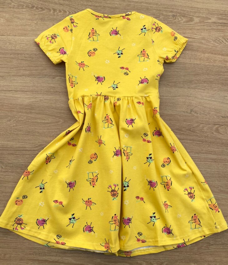 fernandaramoskids com br Vestido Infantil Feminino Manga Curta Estampa de Frutinhas Amarelo 1