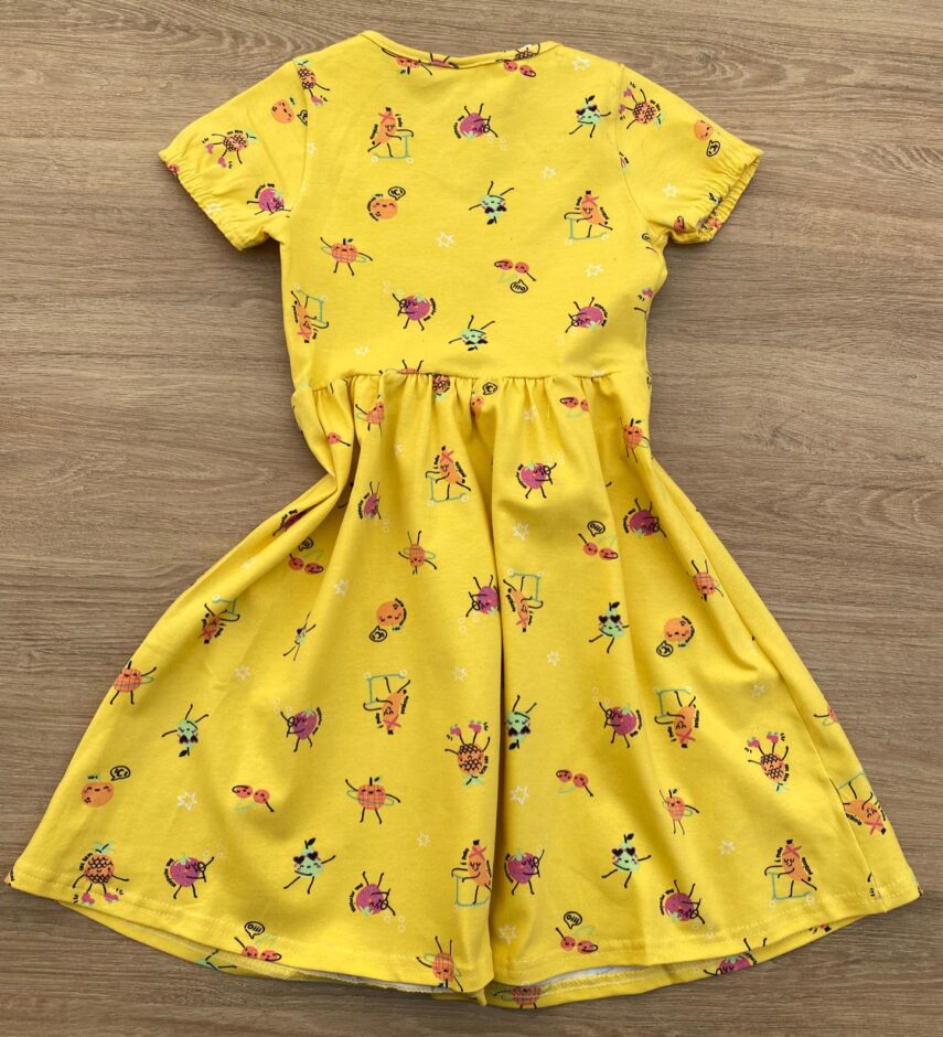 fernandaramoskids com br Vestido Infantil Feminino Manga Curta Estampa de Frutinhas Amarelo 1