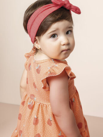 fernandaramoskids com br Vestido Infantil Feminino Manga Curta Estampa de Frutinhas Laranja 1