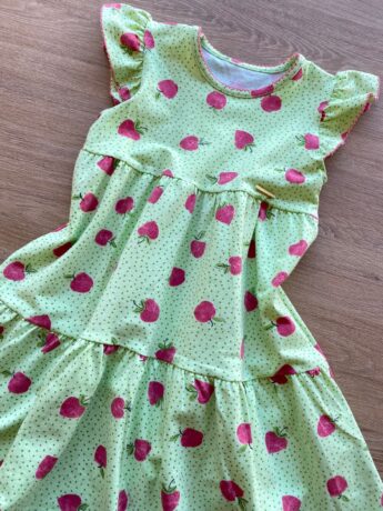 fernandaramoskids com br Vestido Infantil Feminino Manga Curta Estampa de Frutinhas Verde 1