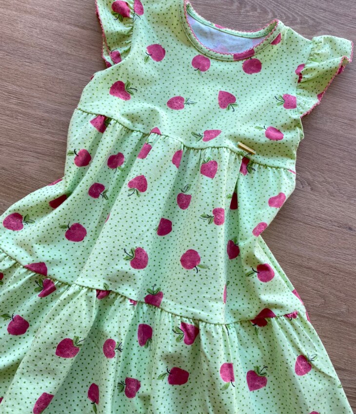 fernandaramoskids com br Vestido Infantil Feminino Manga Curta Estampa de Frutinhas Verde 1