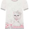 fernandaramoskids com br Vestido Infantil Feminino Manga Curta Estampado Gato Branco 1