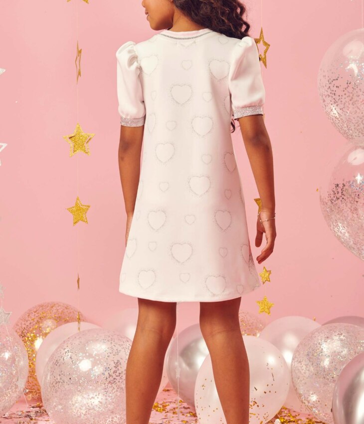 fernandaramoskids com br Vestido Infantil Feminino Manga Curta Estampado Gato Branco 2