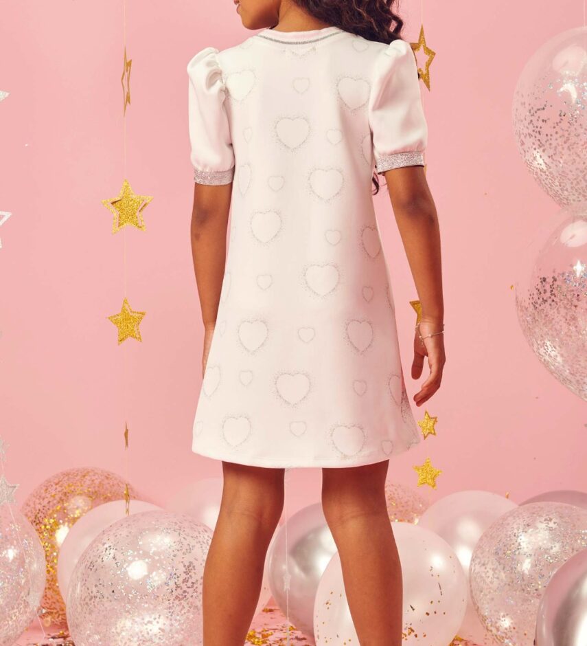 fernandaramoskids com br Vestido Infantil Feminino Manga Curta Estampado Gato Branco 2
