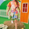 Vestido Infantil Feminino Manga Curta Estampado Laranja Fernanda Ramos Kids