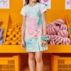 Vestido Infantil Feminino Manga Curta Estampado Sereia Fernanda Ramos Kids