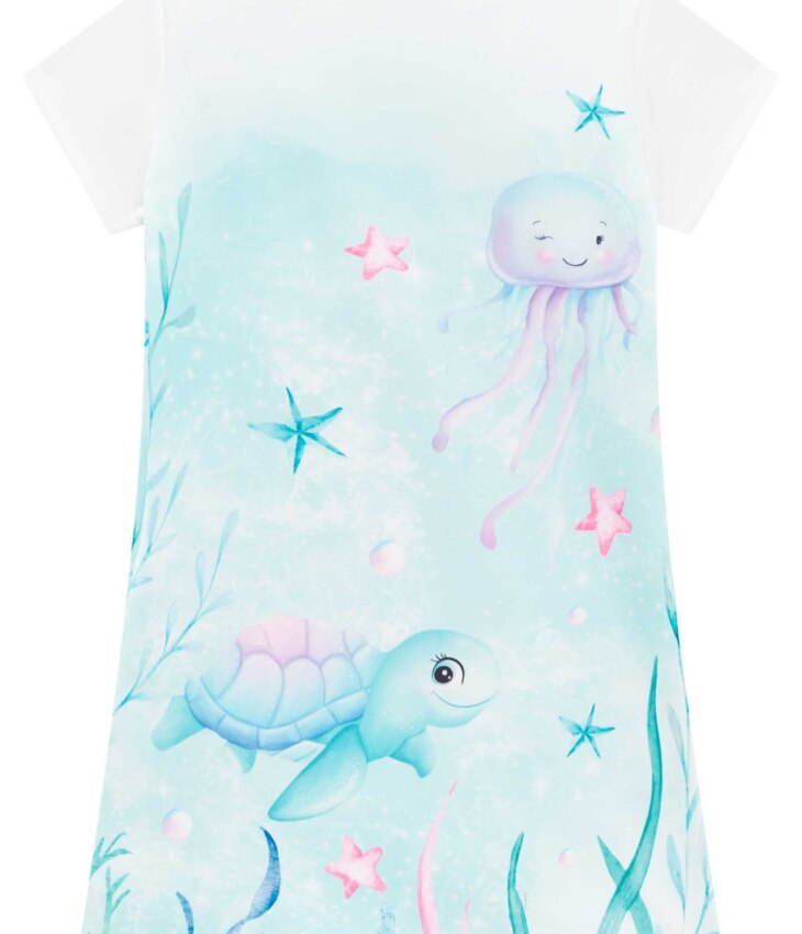 fernandaramoskids com br Vestido Infantil Feminino Manga Curta Estampado Sereia 3