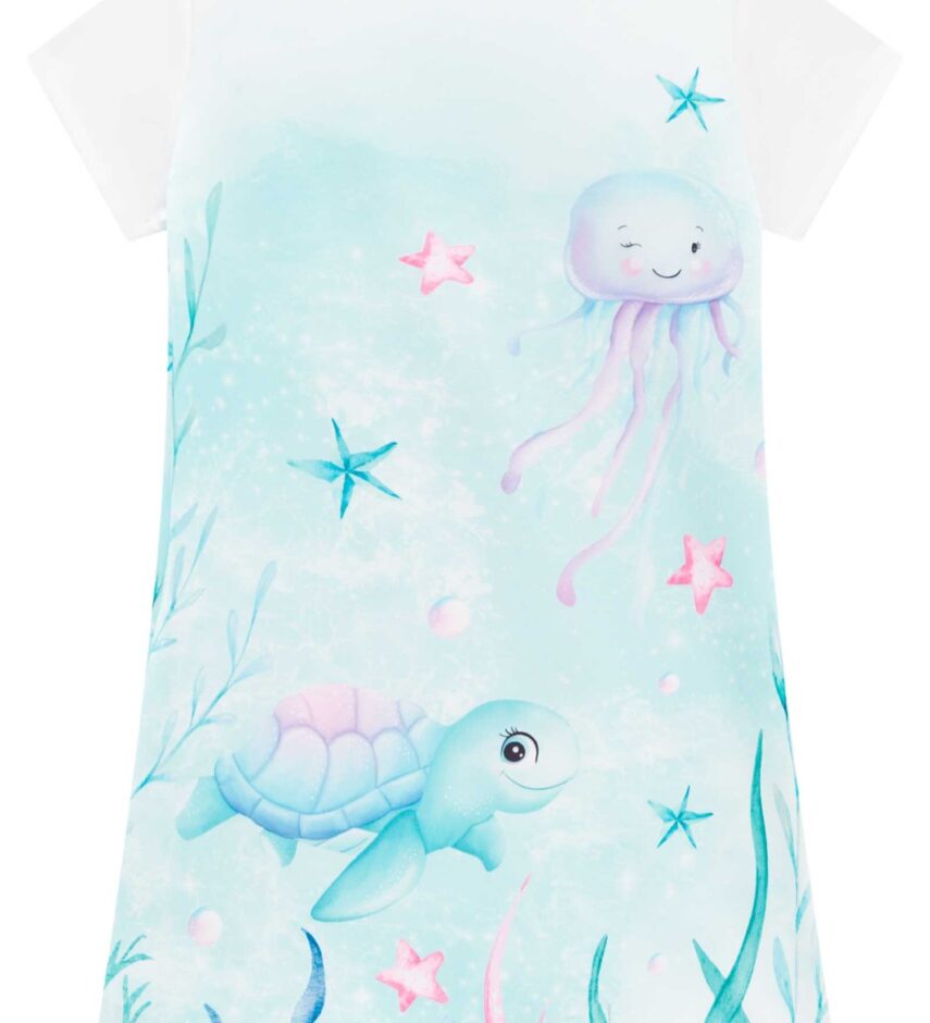 fernandaramoskids com br Vestido Infantil Feminino Manga Curta Estampado Sereia 3