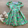 Vestido Infantil Feminino Manga Curta Evase Estampa Frutinhas Verde Fernanda Ramos Kids