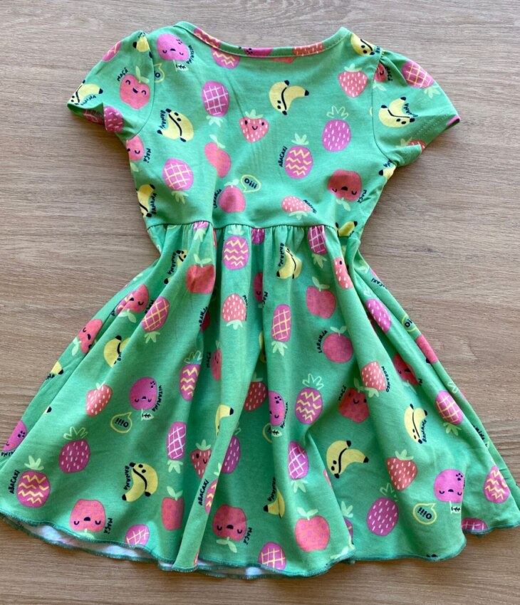 fernandaramoskids com br Vestido Infantil Feminino Manga Curta Evase Estampa Frutinhas Verde 2