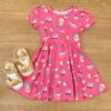 Vestido Infantil Feminino Manga Curta Evase Estampado Rosa Fernanda Ramos Kids