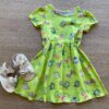 Vestido Infantil Feminino Manga Curta Evase Estampado Verde Lima Fernanda Ramos Kids