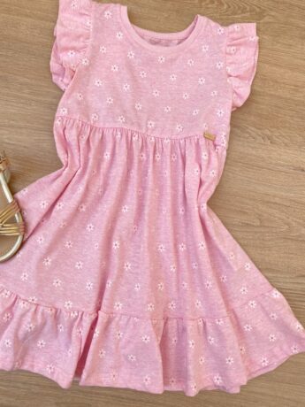 fernandaramoskids com br Vestido Infantil Feminino Manga Curta Flores Fundo Rosa 1