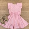 Vestido Infantil Feminino Manga Curta Flores Fundo Rosa Fernanda Ramos Kids