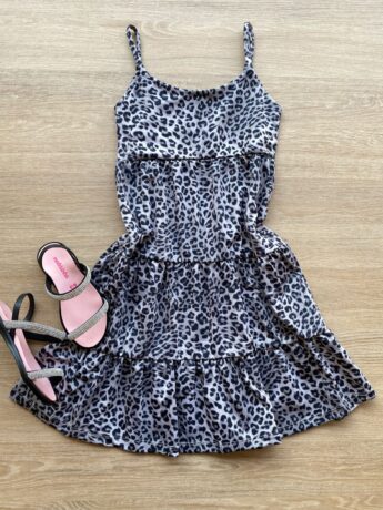 Vestido Infantil Feminino Soltinho Alça Fina Animal Print Fernanda Ramos Kids