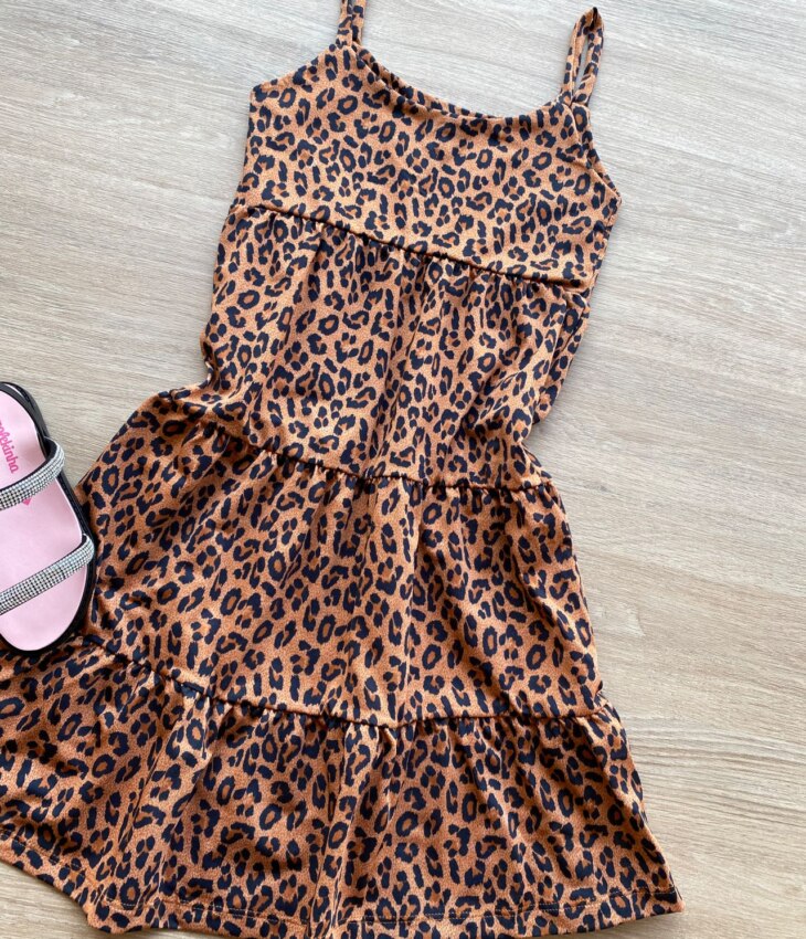 fernandaramoskids com br Vestido Infantil Feminino Soltinho Alça Fina Estampa Animal Print 1