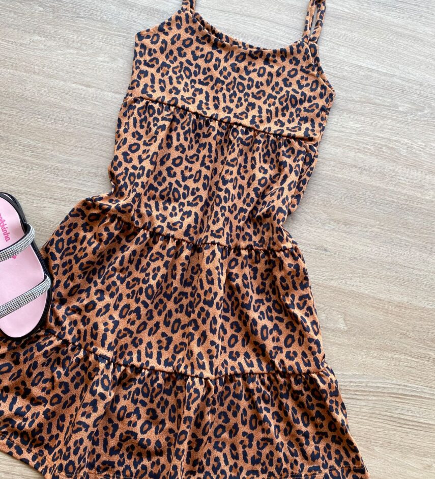 fernandaramoskids com br Vestido Infantil Feminino Soltinho Alça Fina Estampa Animal Print 1