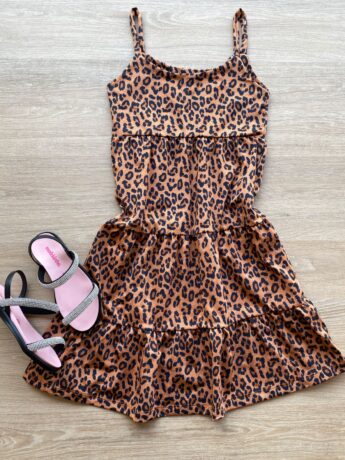 Vestido Infantil Feminino Soltinho Alça Fina Estampa Animal Print Fernanda Ramos Kids