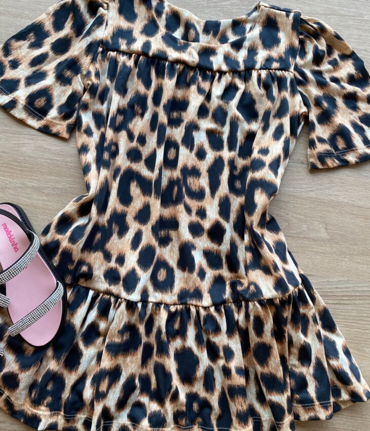 fernandaramoskids com br Vestido Infantil Feminino Soltinho Manga Curta Animal Print 1