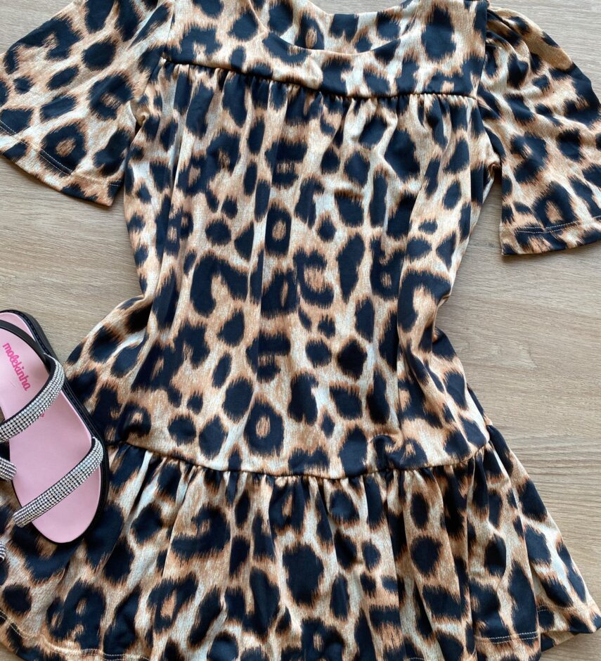 fernandaramoskids com br Vestido Infantil Feminino Soltinho Manga Curta Animal Print 1