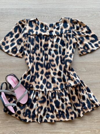 Vestido Infantil Feminino Soltinho Manga Curta Animal Print Fernanda Ramos Kids