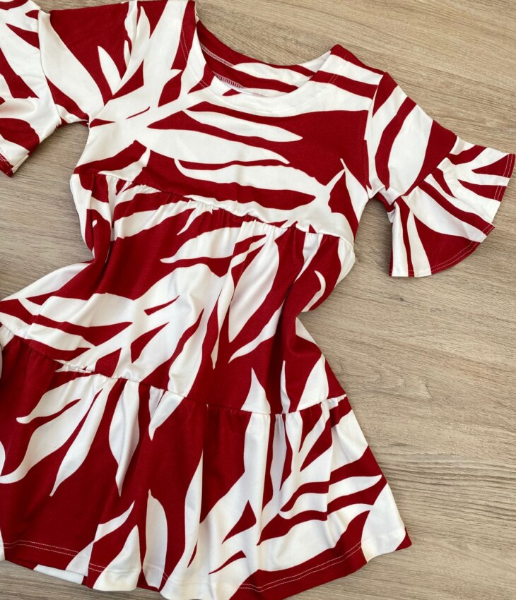 fernandaramoskids com br Vestido Infantil Feminino Soltinho Manga Curta Estampado Vermelho 1