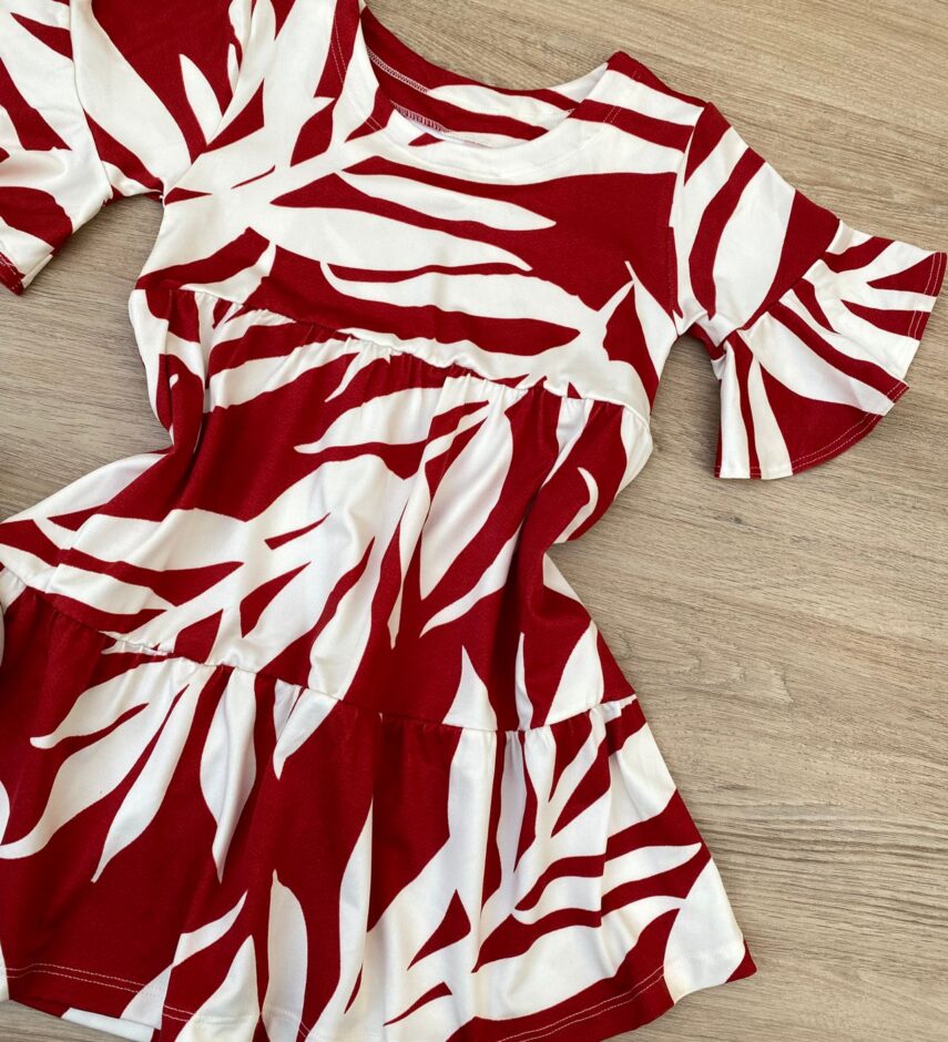 fernandaramoskids com br Vestido Infantil Feminino Soltinho Manga Curta Estampado Vermelho 1