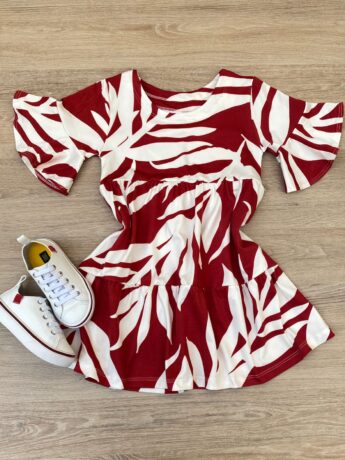 Vestido Infantil Feminino Soltinho Manga Curta Estampado Vermelho Fernanda Ramos Kids