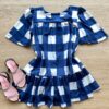 Vestido Infantil Feminino Soltinho Manga Curta Xadrez Azul Fernanda Ramos Kids
