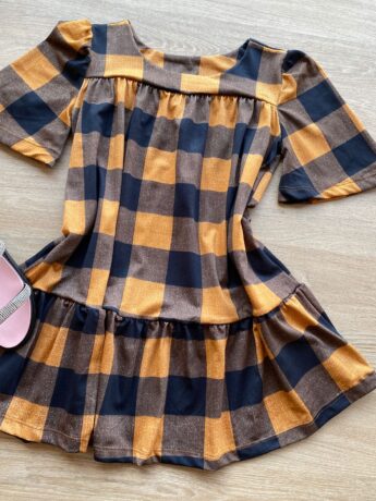fernandaramoskids com br Vestido Infantil Feminino Soltinho Manga Curta Xadrez Marrom 1