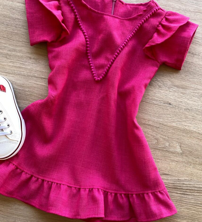 fernandaramoskids com br Vestido Infantil Feminino Zíper Atrás Pink com Detalhe 1