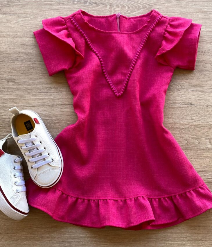 Vestido Infantil Feminino Zíper Atrás Pink com Detalhe Fernanda Ramos Kids