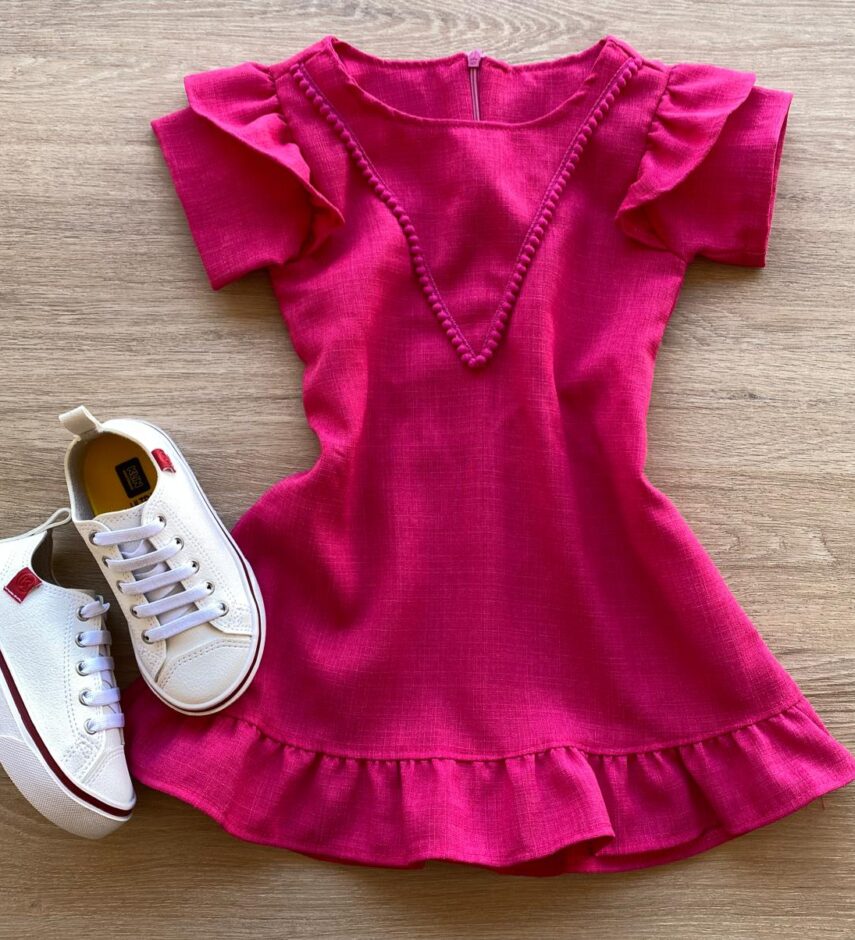 Vestido Infantil Feminino Zíper Atrás Pink com Detalhe Fernanda Ramos Kids