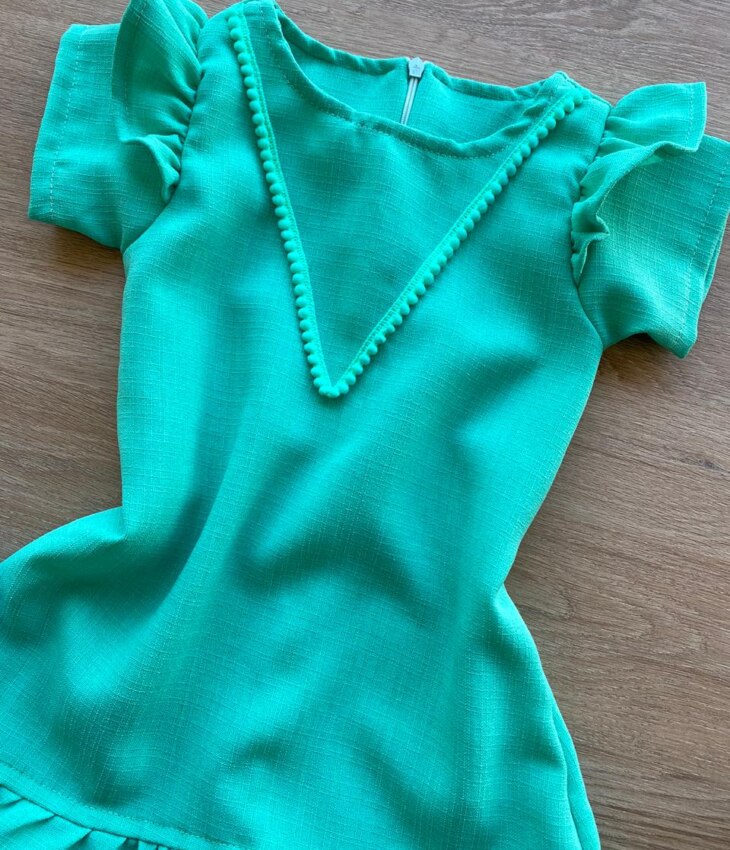 fernandaramoskids com br Vestido Infantil Feminino Zíper Atrás Verde com Detalhe 1