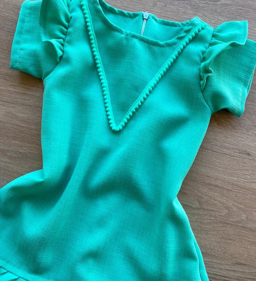 fernandaramoskids com br Vestido Infantil Feminino Zíper Atrás Verde com Detalhe 1