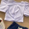 fernandaramoskids com br Blusa Cropped Infantil Feminino Canelado Manga Princesa Branco 1
