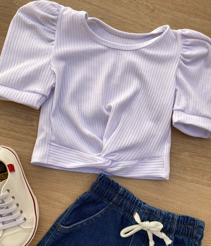 fernandaramoskids com br Blusa Cropped Infantil Feminino Canelado Manga Princesa Branco 1