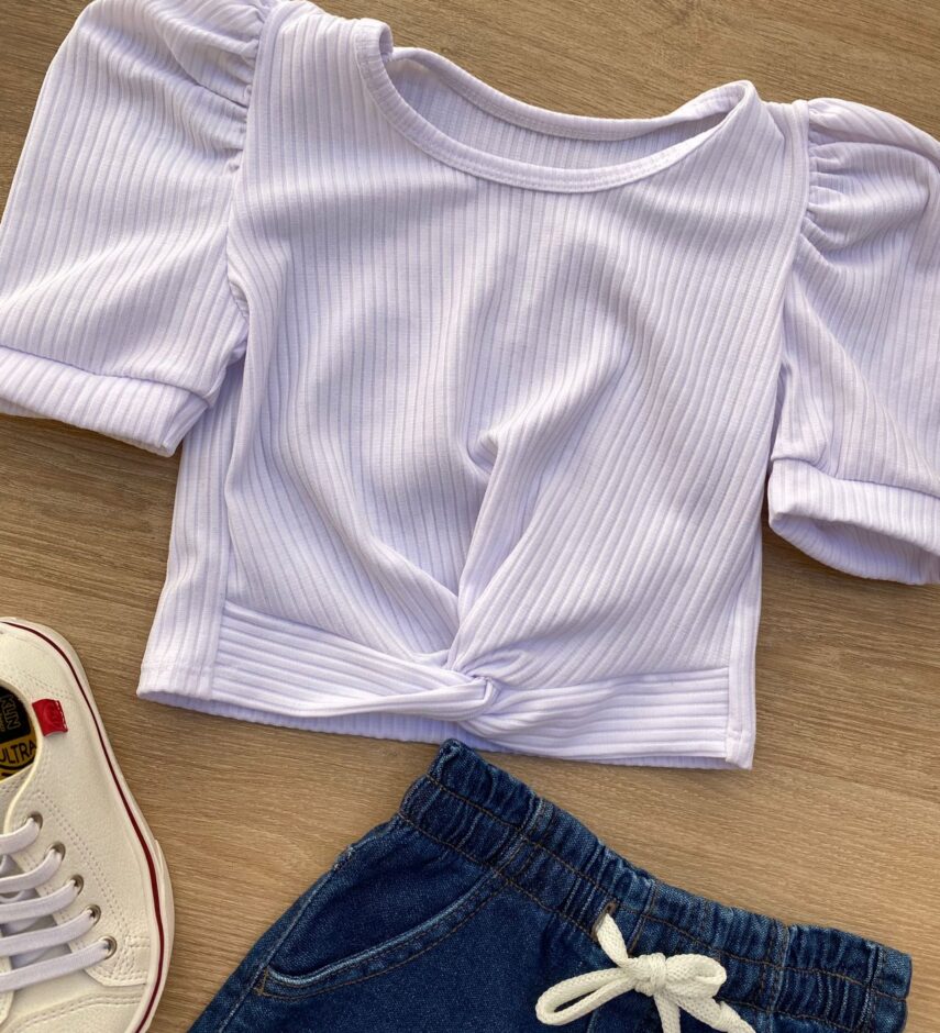 fernandaramoskids com br Blusa Cropped Infantil Feminino Canelado Manga Princesa Branco 1