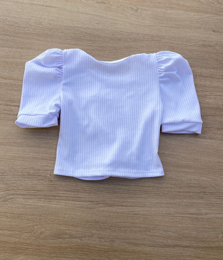 fernandaramoskids com br Blusa Cropped Infantil Feminino Canelado Manga Princesa Branco 2