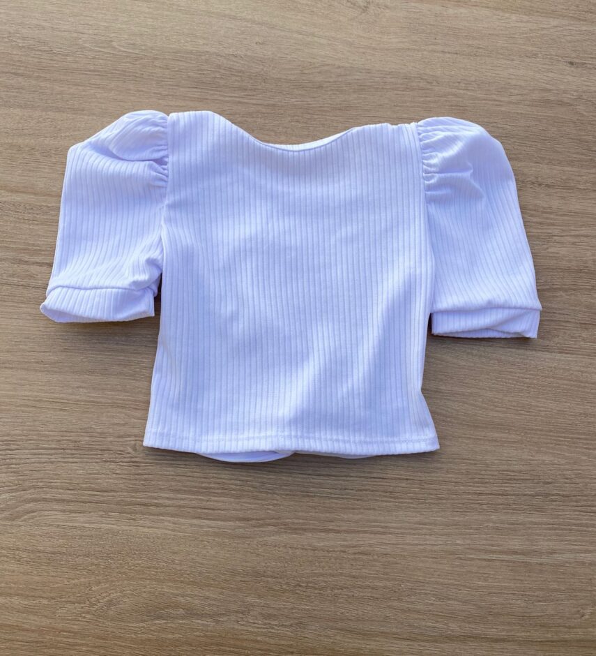 fernandaramoskids com br Blusa Cropped Infantil Feminino Canelado Manga Princesa Branco 2