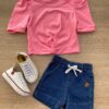 Blusa Cropped Infantil Feminino Canelado Manga Princesa Pink Flúor Fernanda Ramos Kids