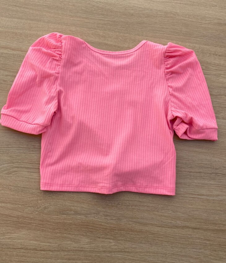 fernandaramoskids com br Blusa Cropped Infantil Feminino Canelado Manga Princesa Pink Flúor 2